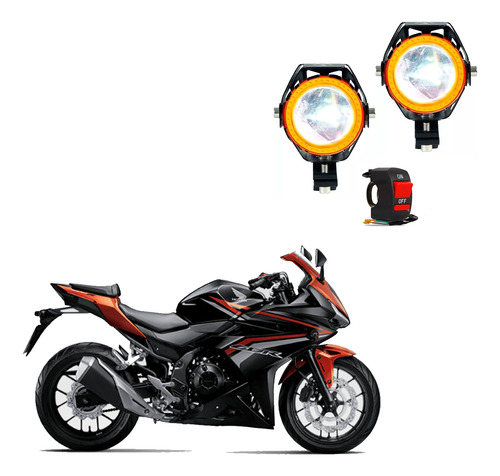 Par Farol Milha Angel Eye U7 Mini Laranja Moto Cbr 500 2018