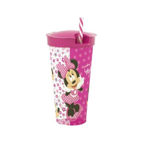 Copo De Plástico 540 Ml Com Compartimento E Canudo Minnie