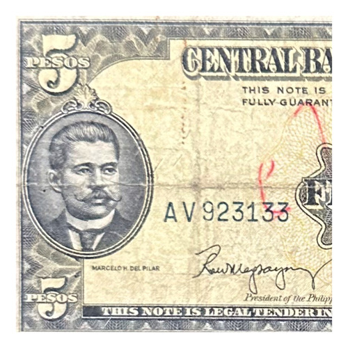 Filipinas - 5 Pesos - Año 1957 - P #135 - Marcelo Del Pilar