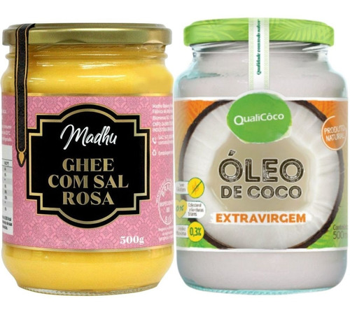 Óleo De Coco Extra Virgem 500ml+ Manteiga Ghee Sal Rosa 500g