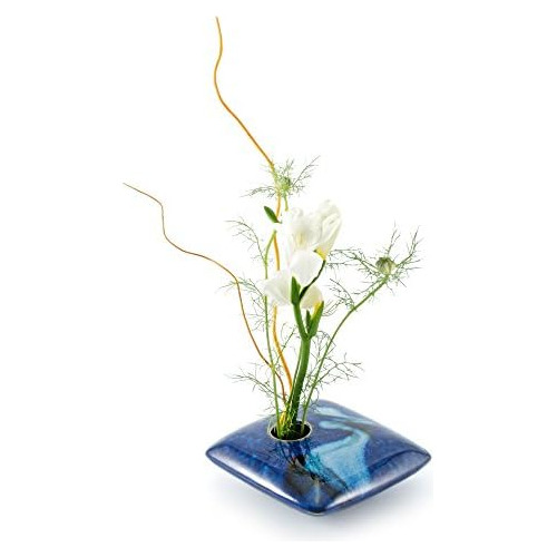 Jarrón Cuadrado De Ikebana Flores, Ola Azul