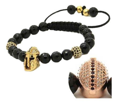 Pulseira Masculina Gladiador Ouro Zircônias Pedras Naturais