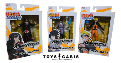 Set Naruto Shippuden Anime Héroes Kakashi Sasuke 3 Figuras