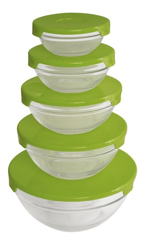 Imagen 3 de 9 de Set X 5 Bowls De Vidrio Con Tapa Apto Microondas Soft Carol