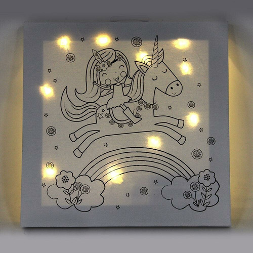 Imagen 3 de 4 de Kit De Arte Infantil Cuadro Lienzo Unicornio Pinturas Luz