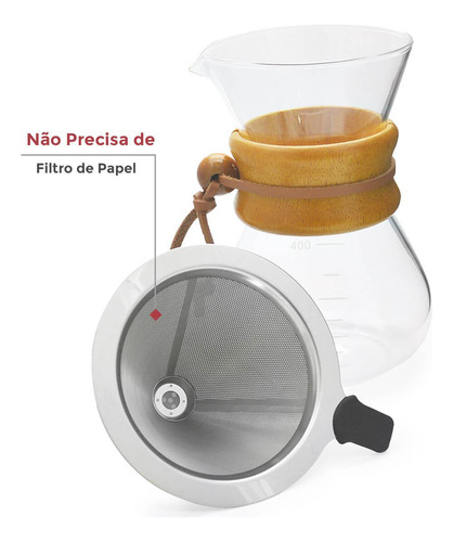 Cafeteira Jarra De Vidro Com Coador Inox Detalhes Em Madeira