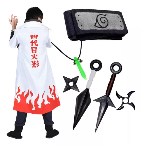 Capa Manto Minato + Bandana Aldeia da Folha + Kunai Shuriken