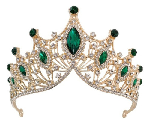 Corona Metal Dorado Pedrería Verde Esmeralda Para Xv Años 