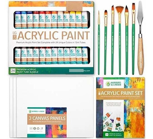  Kits De Pintura Acrilica  24 Colores 3 Bastidores 6 Pincele