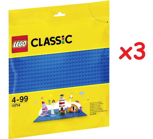 Kit Com 3 Bases Lego Azul - Lego Classic 10714