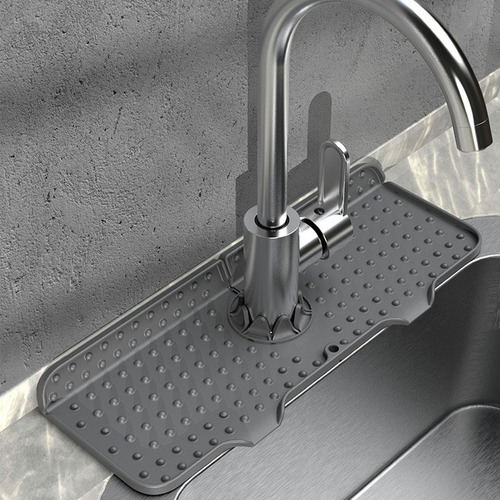 Alfombrilla de silicona para grifo en forma de T Sink Guard, color gris oscuro