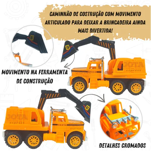 Kit com 4 Tratorzinhos de Construção – Articulados – Aprox 17 Cm