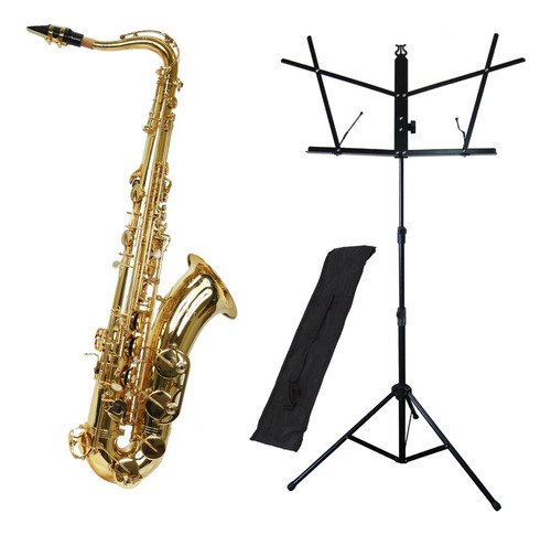 Kit Saxofone Tenor Ts-200 Laqueado + Estante De Partitura S1 Cor Dourado
