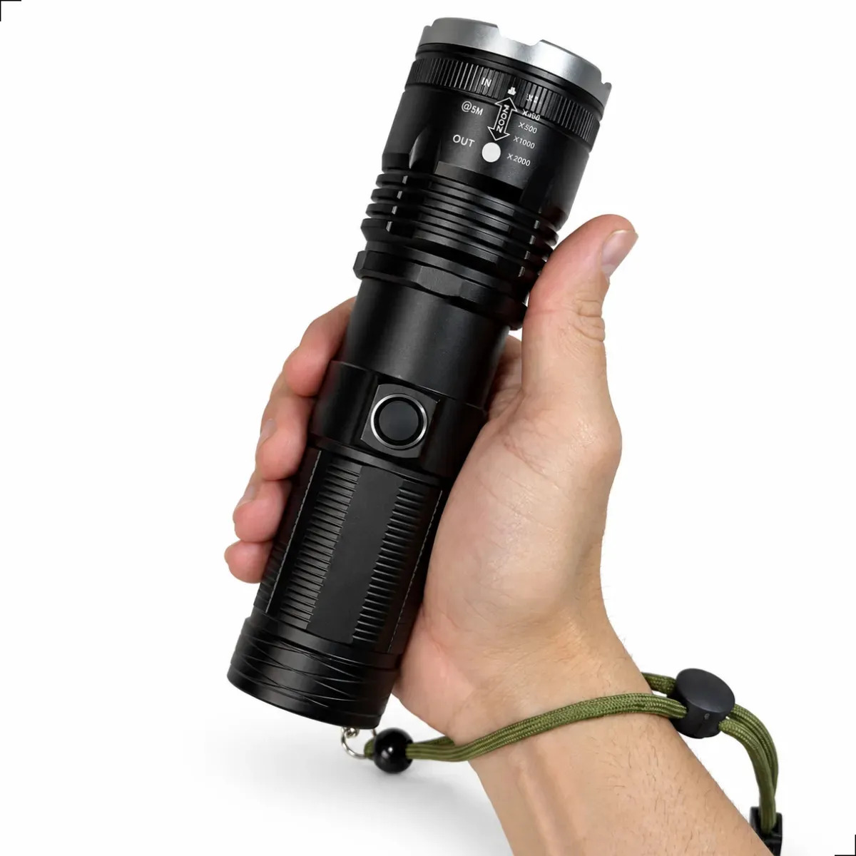 Lanterna Mais Forte Do Mundo Tática Militar Led Recarregável com 2km de Alcance e Power Bank USB Ideal para Trabalho Noturno Segurança Camping Pesca e Caça com Indicador de Carga e Zoom Ajustável