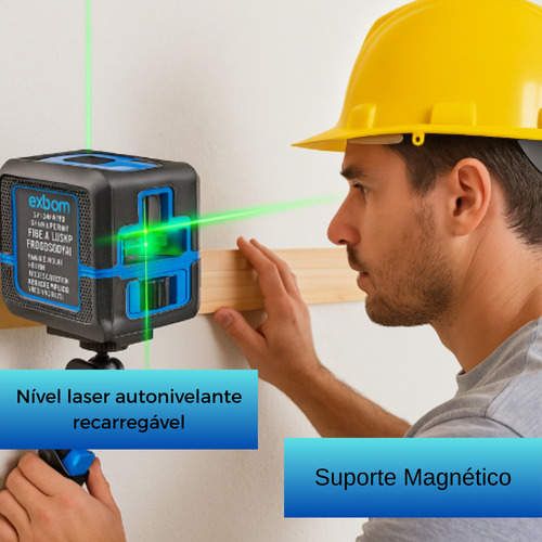 Nìvel A Laser 2 Linhas Verde Cruz 3d Bateria Autonivelante