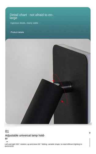 R8 Luz De Fundo De Parede, Carregamento Usb, Rotação De 330