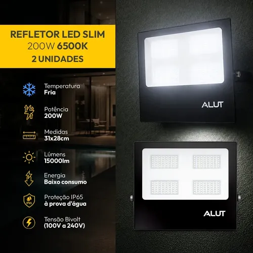 Kit 2 Refletor Led 200w 6500k Branco Frio a prova d&amp;quotágua Alut Cod: ALUT000702-2 Alut By Avant - R$ 121,9