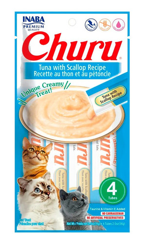 Churu Snack Húmedo De Atún Con Vieiras Para Gatos X4 Und