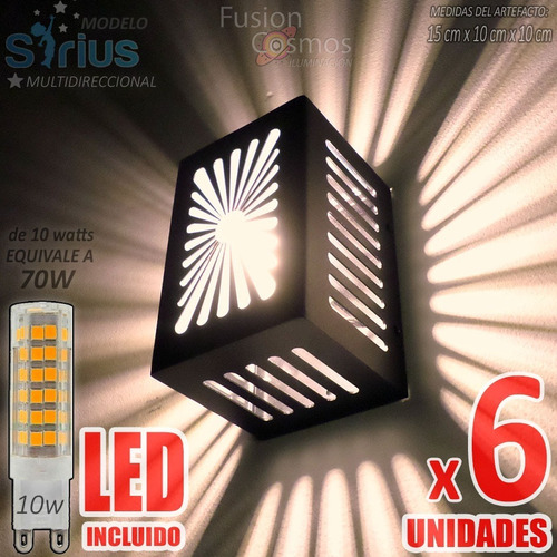 Difusor Pared Exterior Moderno Efecto Led 10w Pack X6unid