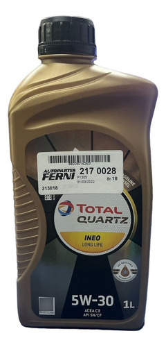 Aceite 5w30 Sintetico Total Quartz Ineo Long Life 1 Lt