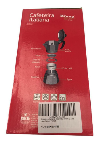 Imagem 4 de 6 de Cafeteira Italiana Aço Inox 450ml 9 Xicaras - Wincy K4765