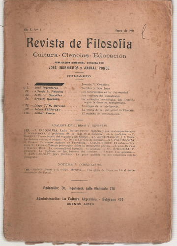 Revista De Filosofia Ingenieros Ponce Enero 1924