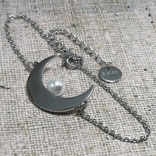Imagen 3 de 8 de Pulsera Mujer Acero Inoxidable Luna Perla Plateada Regalo