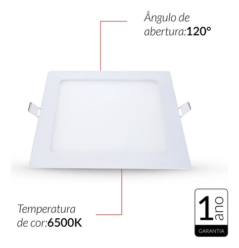 Luminária Plafon Led 12w Avant Quadrada Embutir Branco Frio