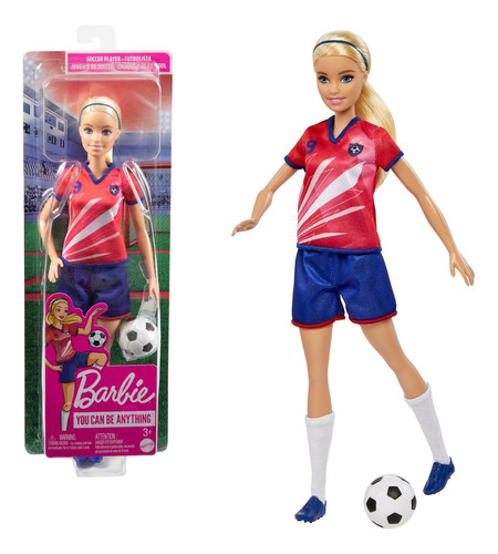 Barbie Profesiones Jugadora De Futbol Playera Roja Mattel