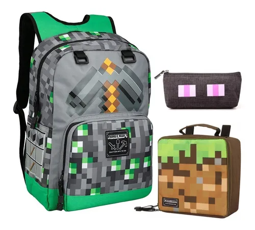 Mochila Escolar Minecraft Para Niños, Bolígrafo, 3 Piezas