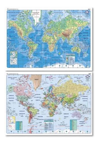 Mapa Mural Planisferio Fisico Politico Mc 95 Cm X 130 Cm