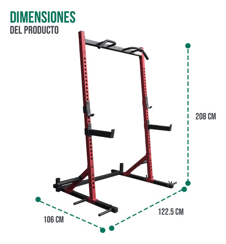 Power Rack Poder Sentadillas Dominadas Pull Ups Tayga Estructura Rojo Tapizado Negro