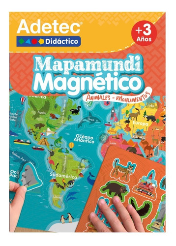 Mapamundi  Magnético Didáctico (animales Y Monumento) Adetec