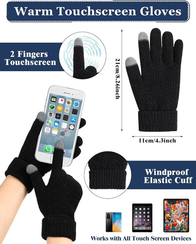 Gorro Invierno Bufanda Guantes Tactiles Con Tejido De Punto