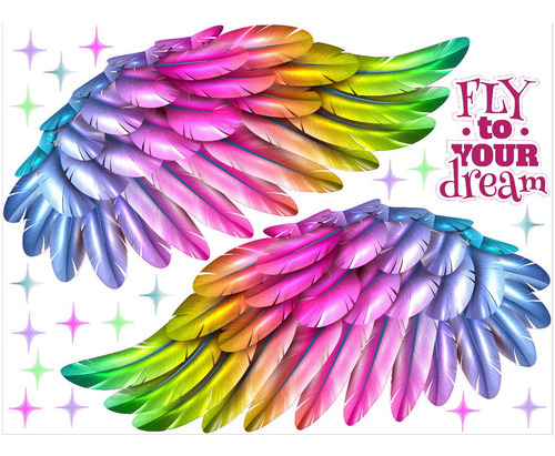 Imagen 2 de 4 de Vinilo Decorativo Alas Color 3d Angel Fotografia Frase Big
