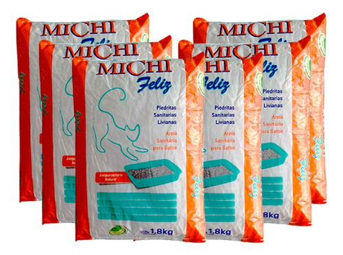 Pack Piedras Sanitarias Michi Feliz 6 Bolsas 1,8 Kg C/u