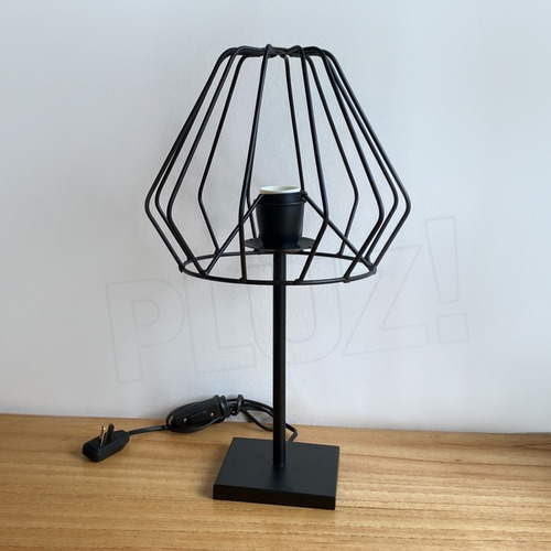 Imagen 2 de 8 de Lámpara Velador Con Pantalla Jaula Diamante Hierro Negro