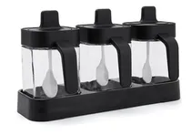 Comprar Condimentero Especiero De Vidrio Más Cucharitas Set X3 Color Negro