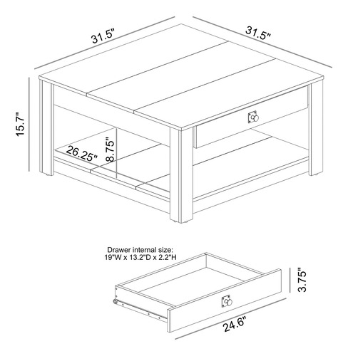 Galano Philia Mesa De Centro Rectangular Moderna Con Cajón