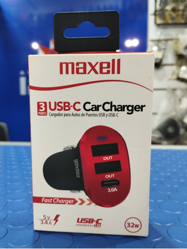 Cargador Para Carros 3 Puertas Tipo Usb Y Tipo C Maxell