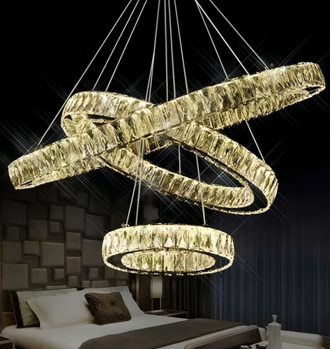 Lustre Pendente Cristal Led Aliança Triplo Anéis 3 Cores 110v/220v