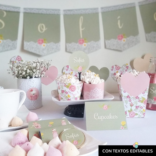 Imagen 4 de 4 de Kit Imprimible Osita Shabby Chic Editable (uso Personal)
