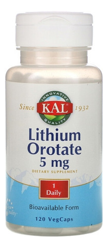 Kal Lithium Orotato 5mg - 120 Cápsulas Vegana