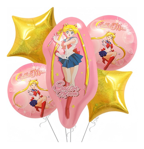 Kit Globos Decoración Sailor Moon Feliz Cumpleaños  5 Pzas