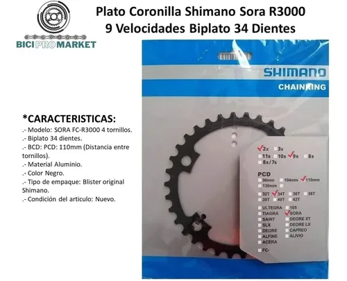 Plato Coronilla Shimano Sora R3000 9v Biplato 34 Dientes