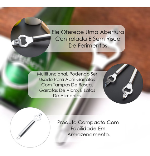 Abridor De Lata E Garrafa Aço Inox Manual Com Cabo