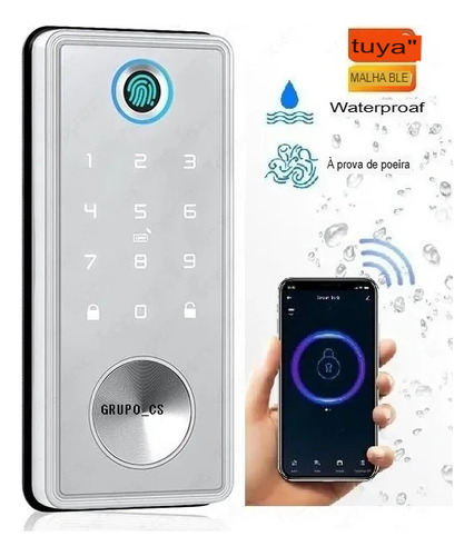 Fechadura Digital Wifi Sem Maçaneta Prova D'agua Prata Luxo