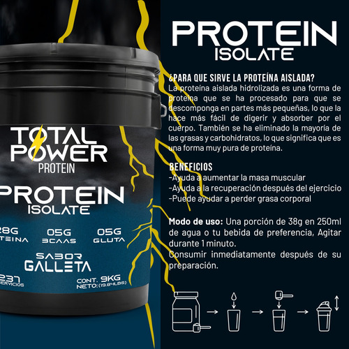 Proteína Whey Isolate Total Power 9 Kg Sabores 237servicios Galleta