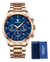 Comprar Reloj De Negocios Poedagar Cronógrafo Luminoso De Cuarzo Color De La Correa Dorado\u002Fazul