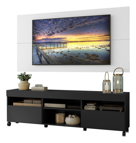 Rack Com Painel E Suporte Tv 65 Londres Multimóveis V3345 Cor Preto/Branco